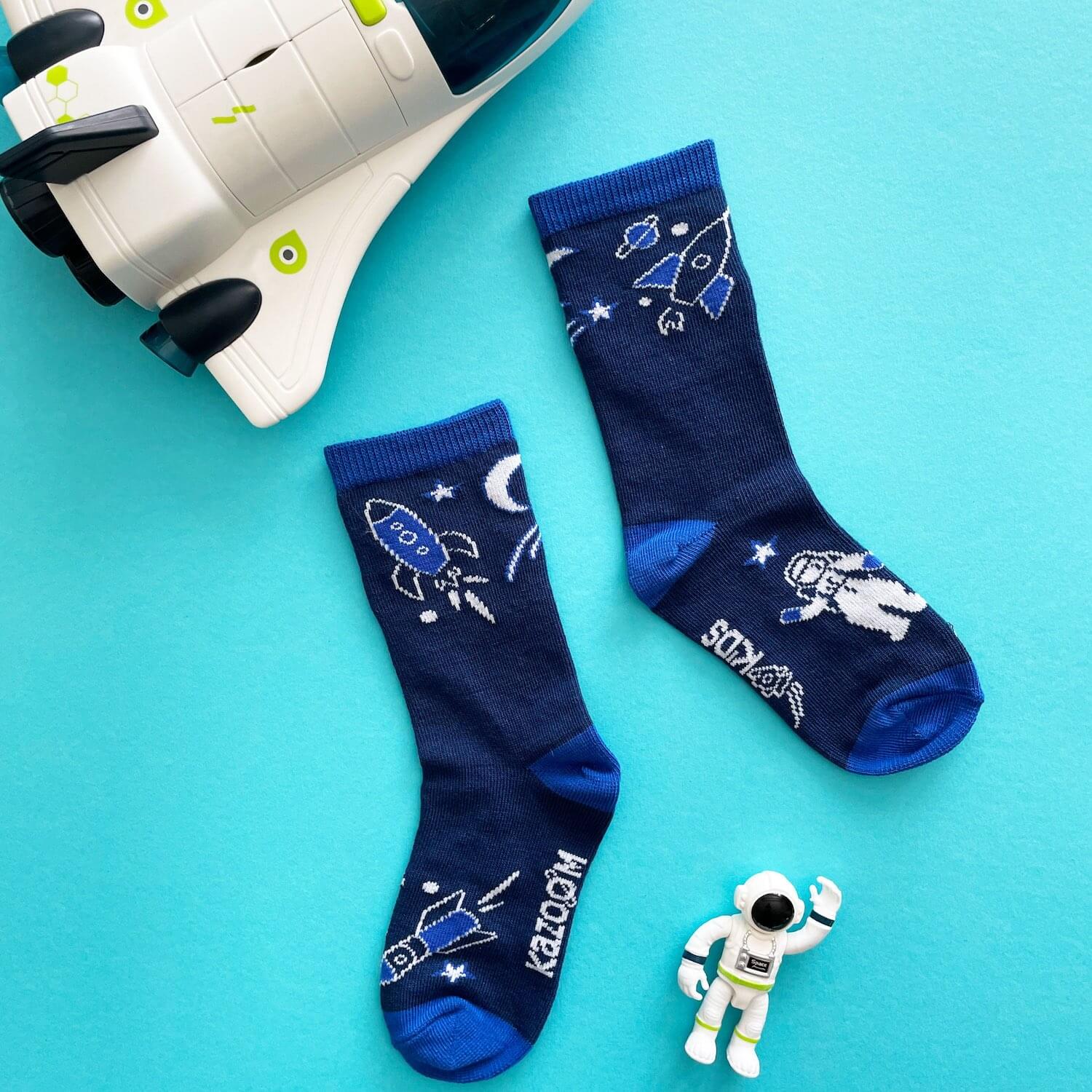 Astronaut Kid Socks - Blue Space Ship Socks and Blue rocket Socks