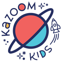 Kazoom Kids Logo with Rocket and Stars