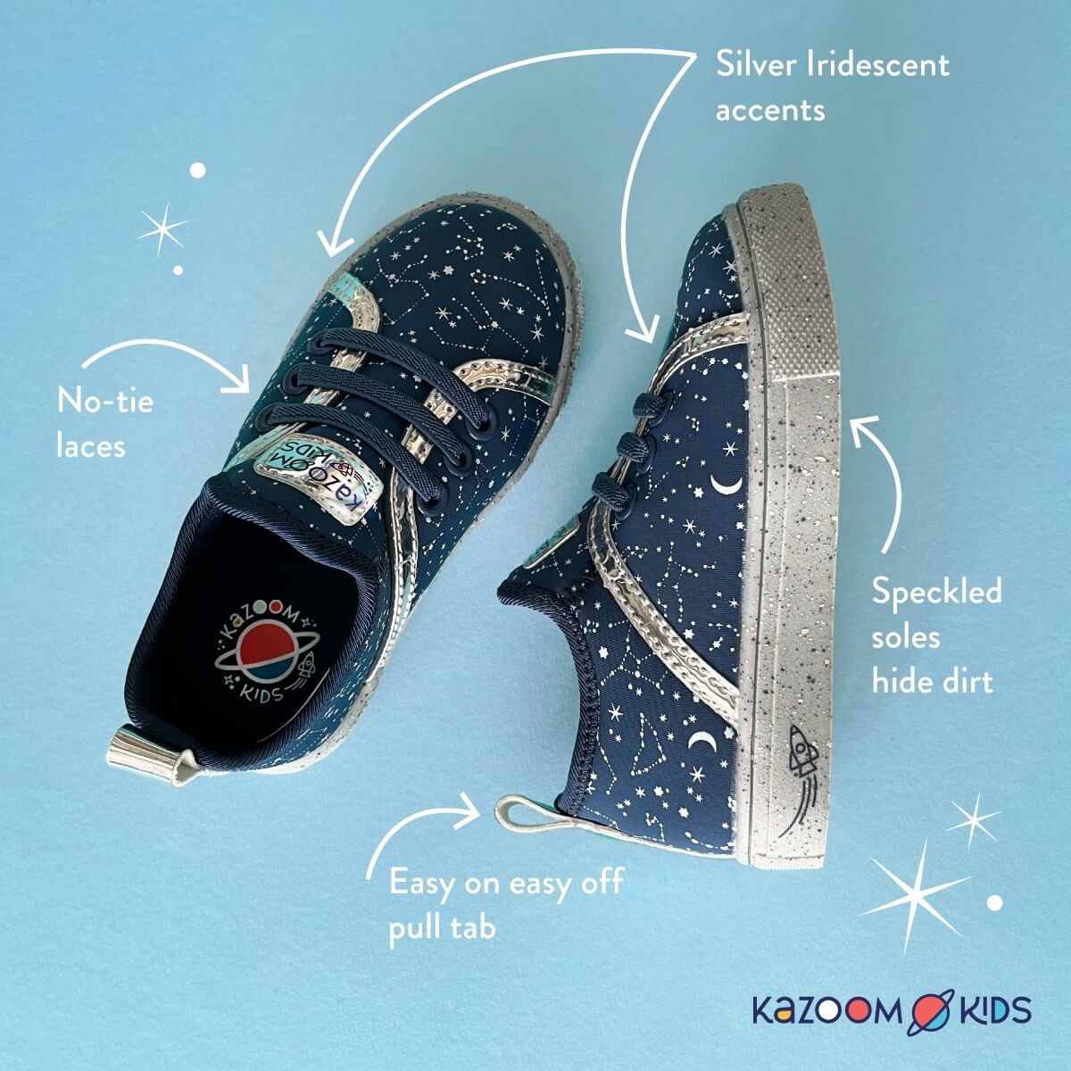 Blue and Gray Boys and girls Constellation  kids slip on shoes