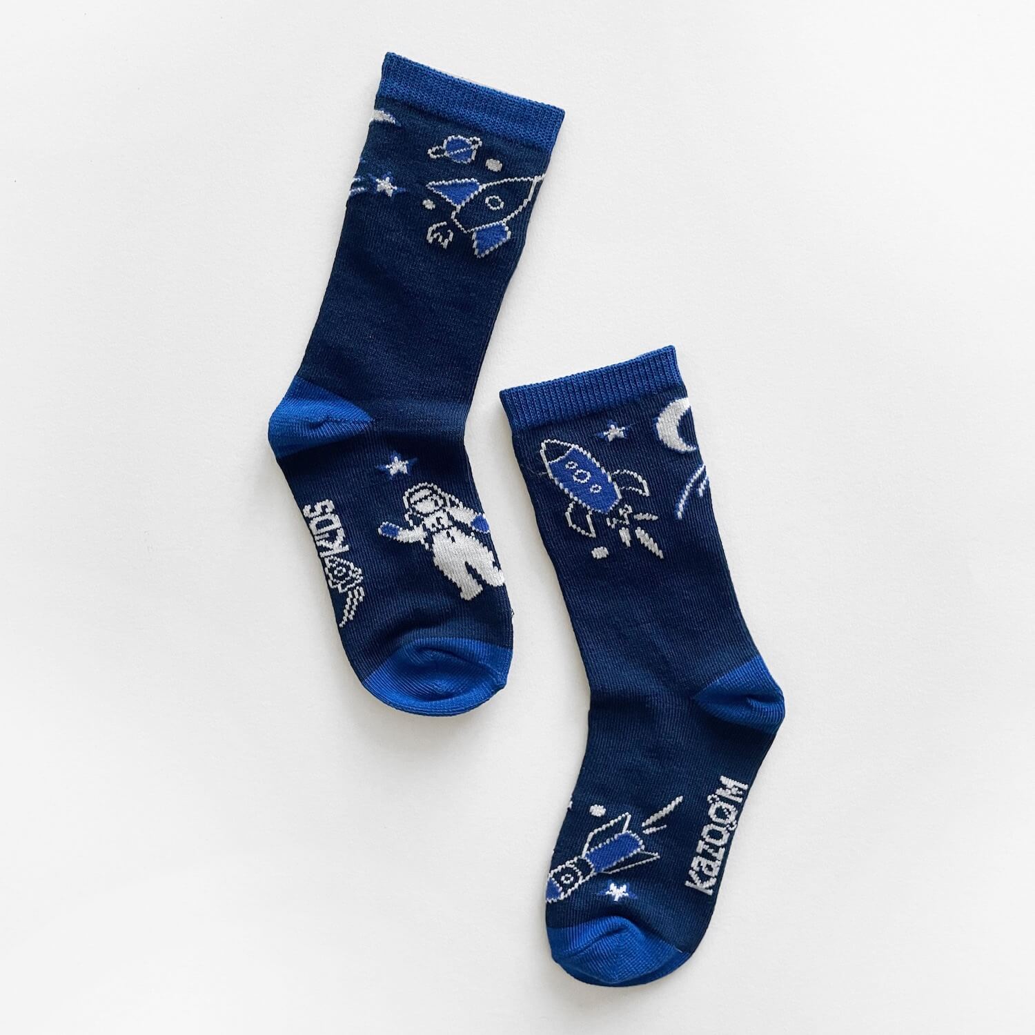 Kid Socks with Grips on the bottom - Blue Space Ship Socks