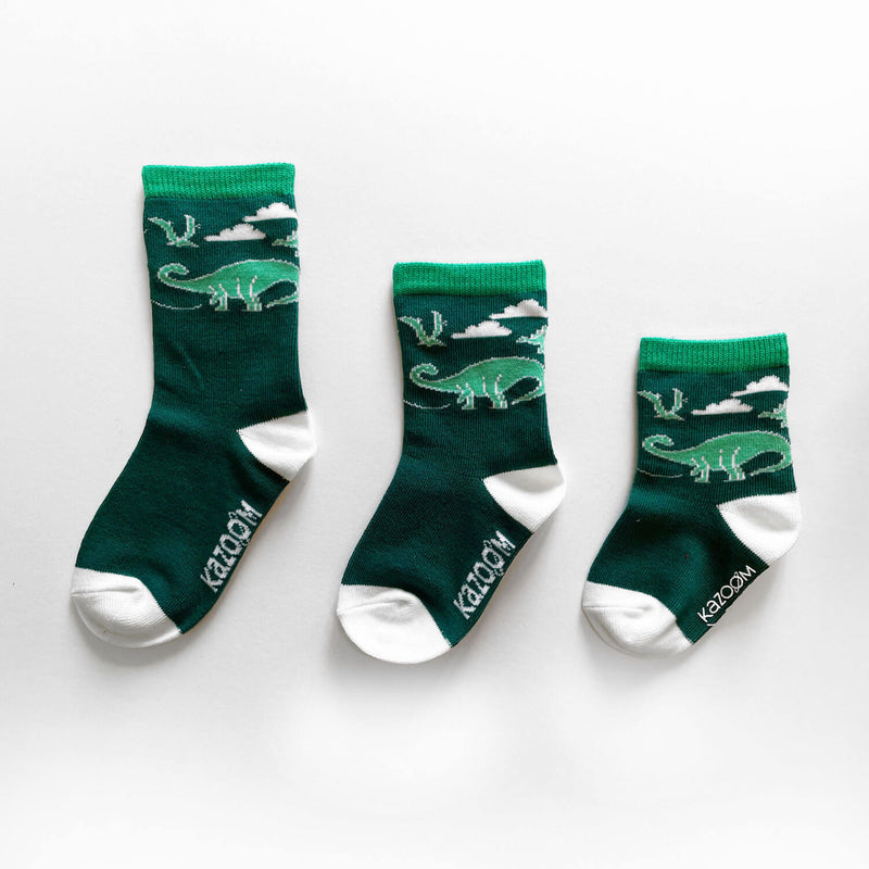 Toddler Socks, Little Kid Socks, and Youth Socks - Green and white Dinosaur Socks