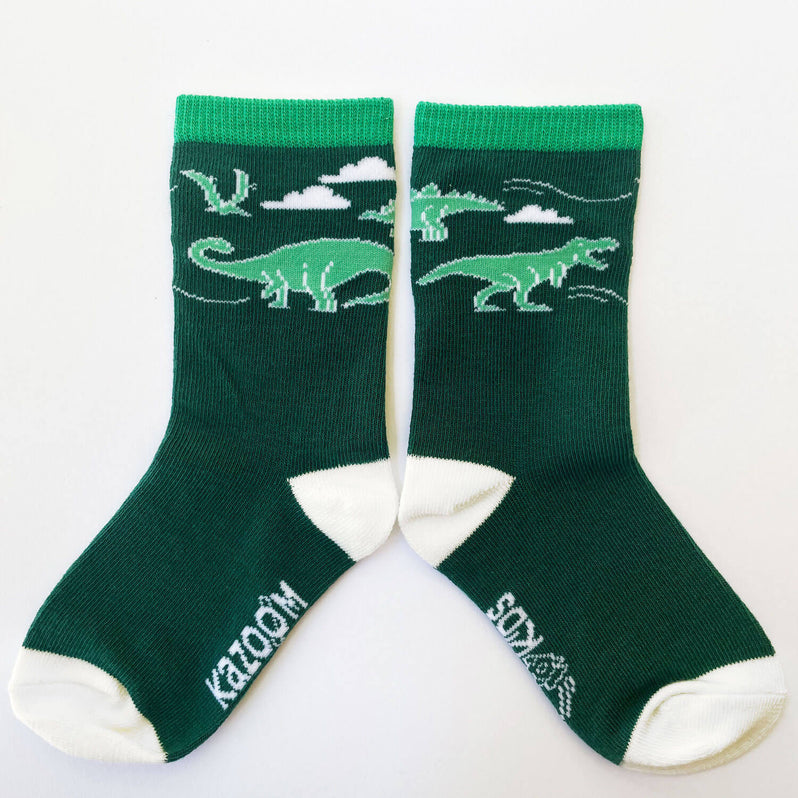 Toddler Socks with Grips - tree and brontosaurus