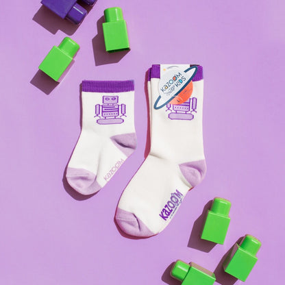 Toddler Socks with grips - Kazoom Purple robot socks in Toddler size