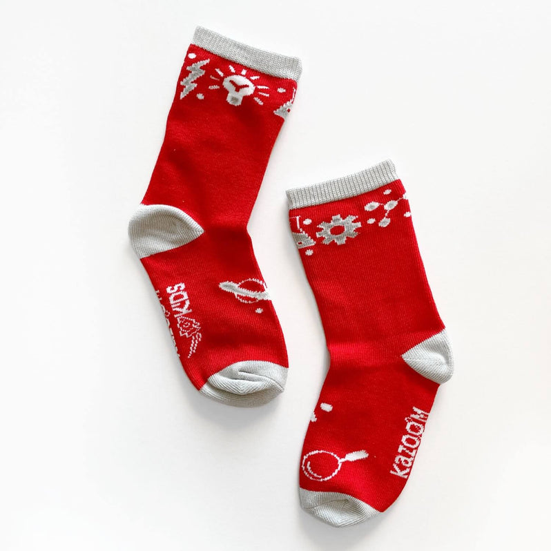 Red and White Socks with Grips on bottom  Edit alt text
